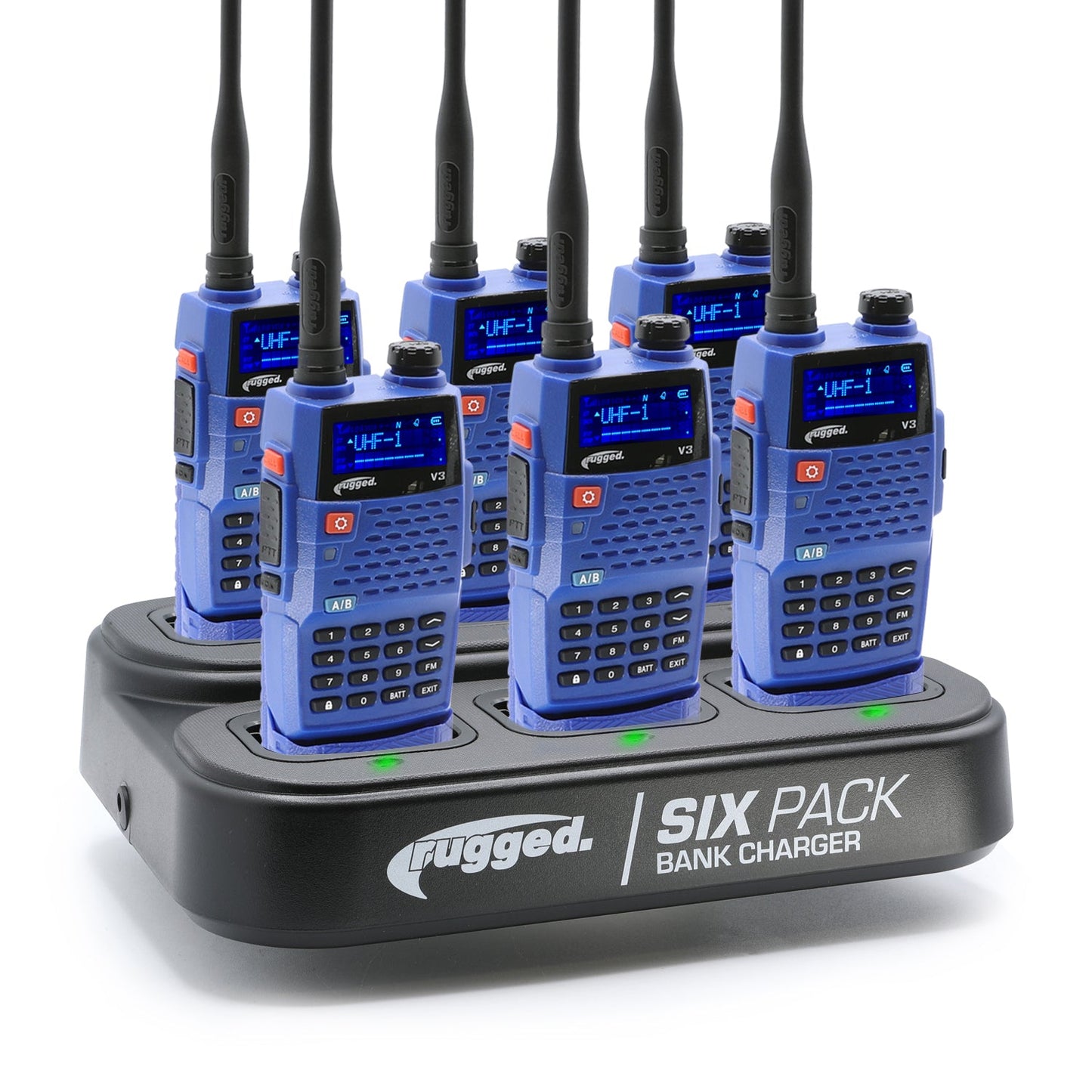 Business Band Handheld Radio and 6-Pack Bank Charger Bundle