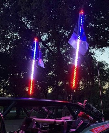 5' Solid Red/White/Blue LED Whips - Dual Carbon - V2